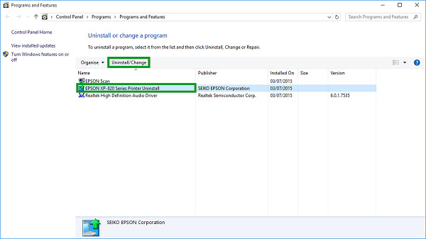 Uninstall the complete Epson printer driver package

