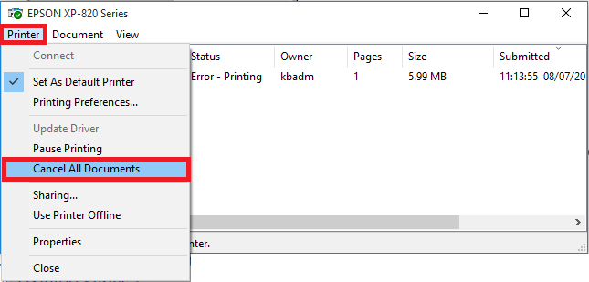 Cancel the pending print jobs