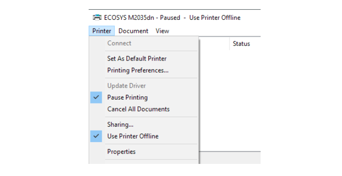 Deactivate the Use Printer Offline feature