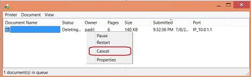 Restart your printer, once you cancel print requests